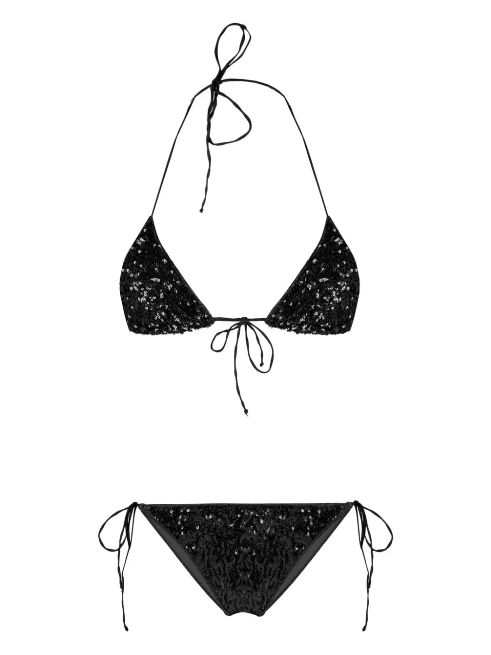 Shop Oseree Self-tie Bikini Set Embellished With Sequins In Black
