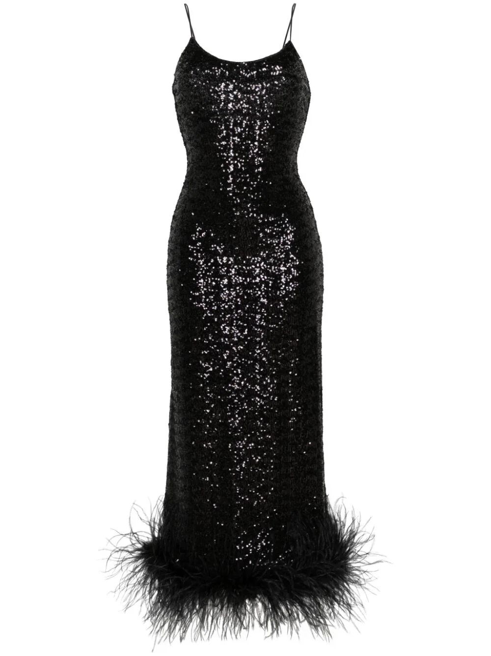 Shop Oseree Long Dress With Sequins In Black
