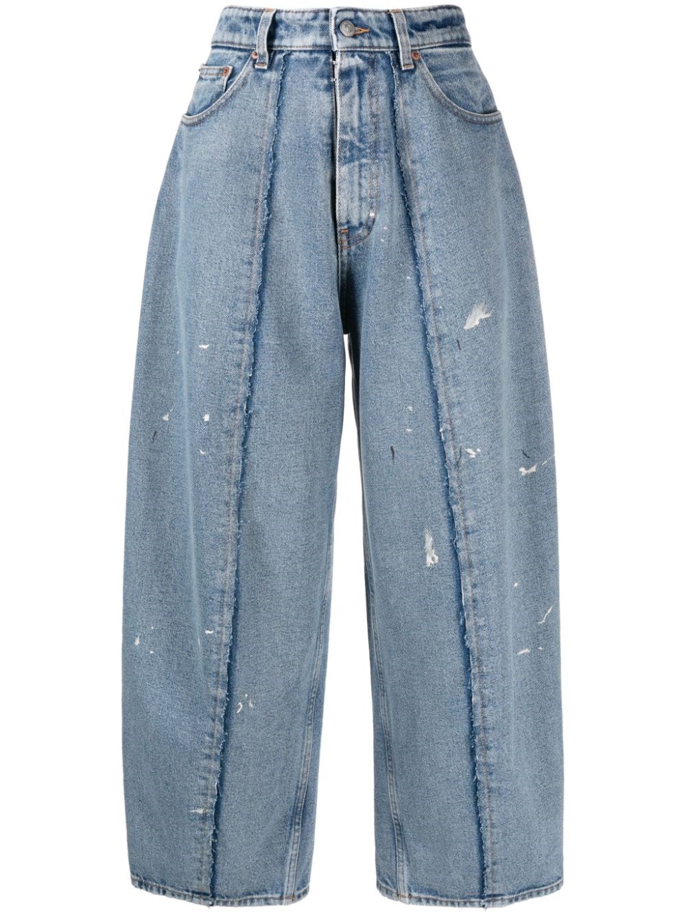 Shop Mm6 Maison Margiela Wide Leg Jeans With Distressed Effect In Blue