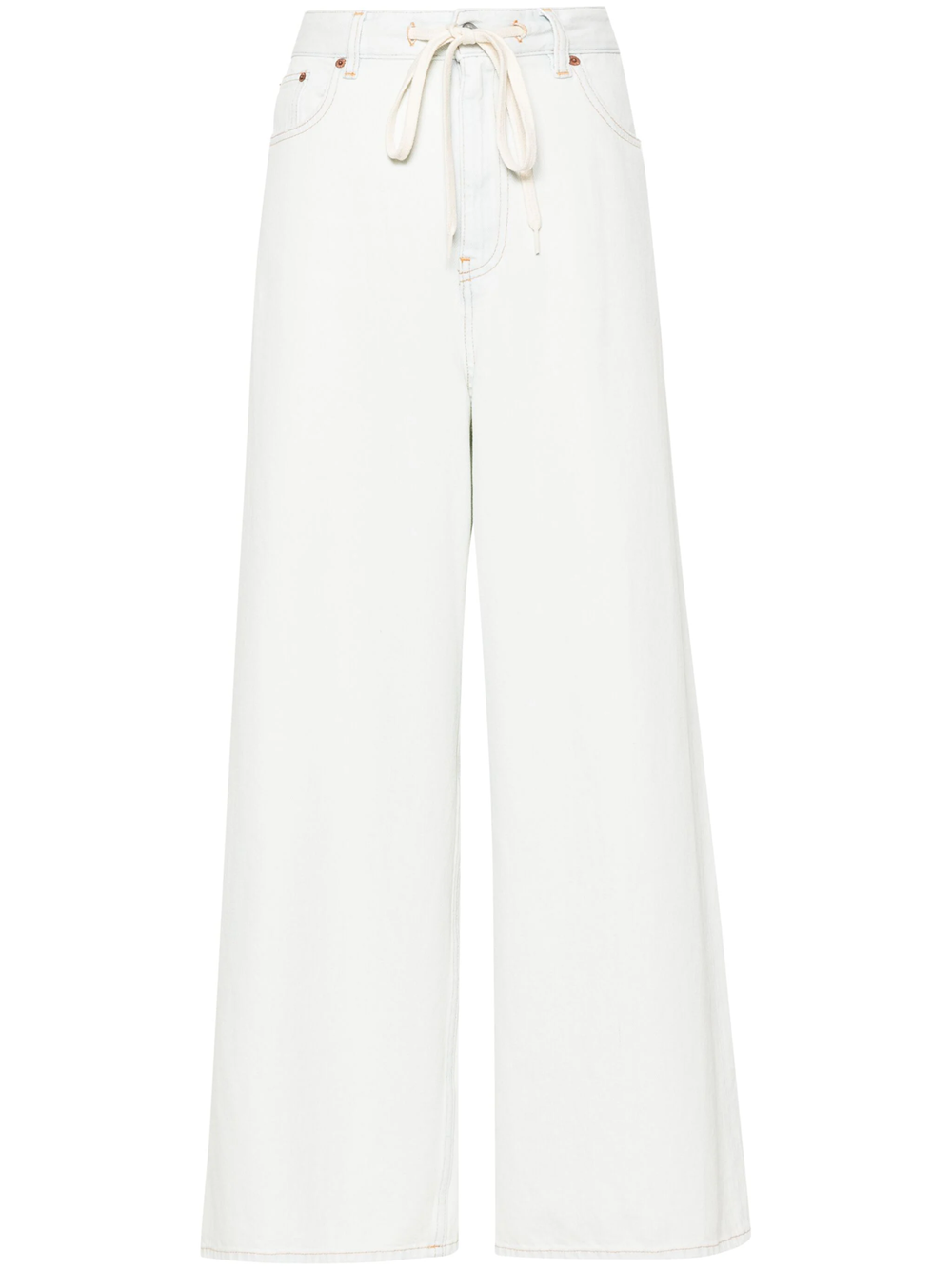 Shop Mm6 Maison Margiela Wide Leg Jeans With Drawstring In Blue