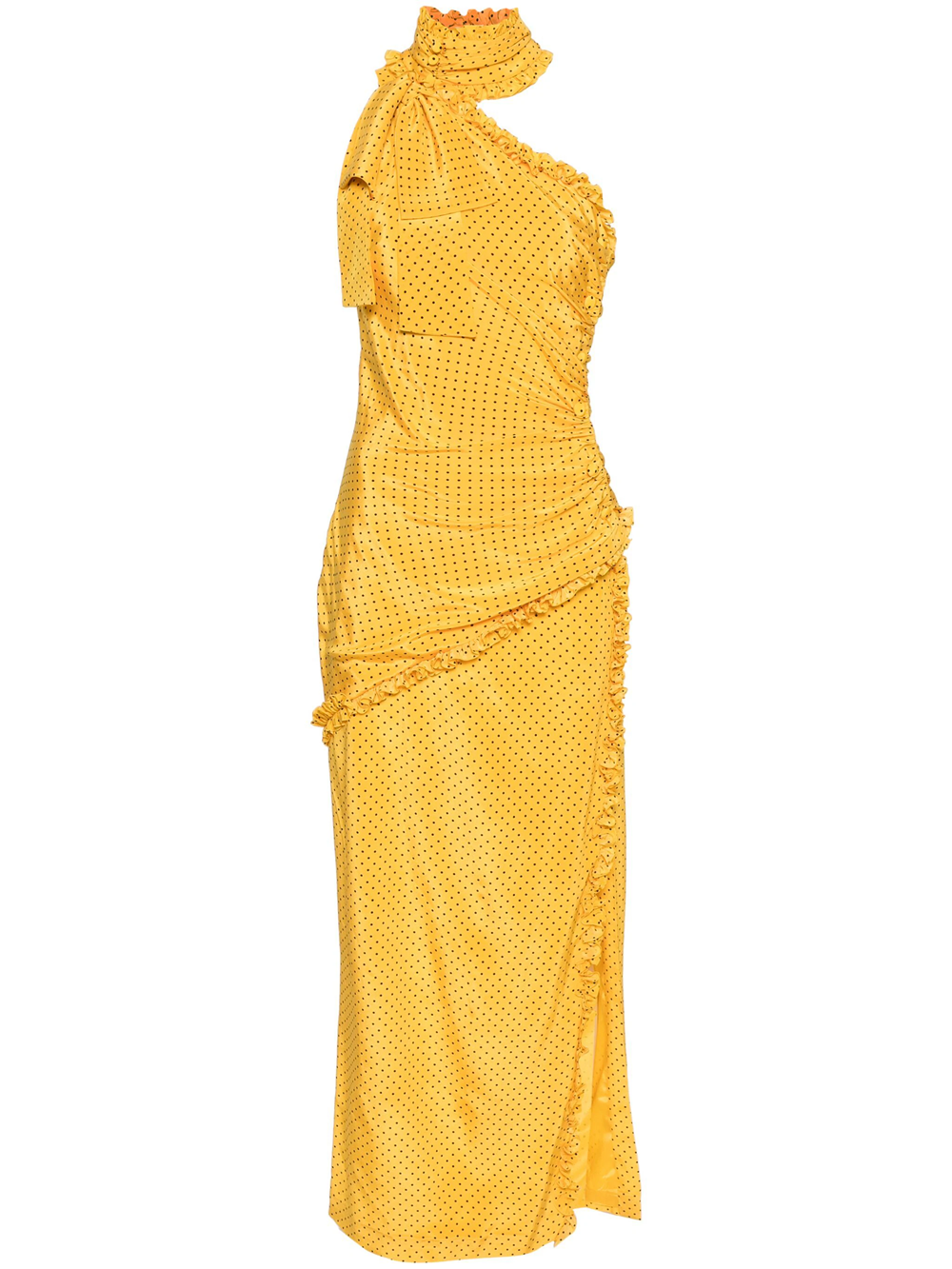 Shop Alessandra Rich Long Polka Dot Dress In Yellow & Orange