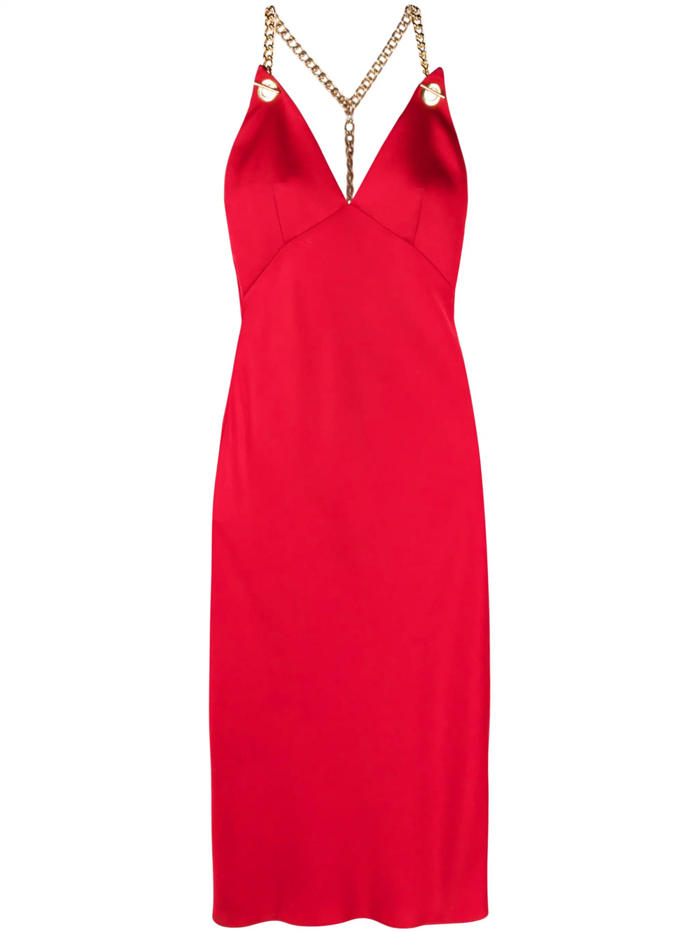 Moschino Chain-link Detailed Halterneck Dress In Red