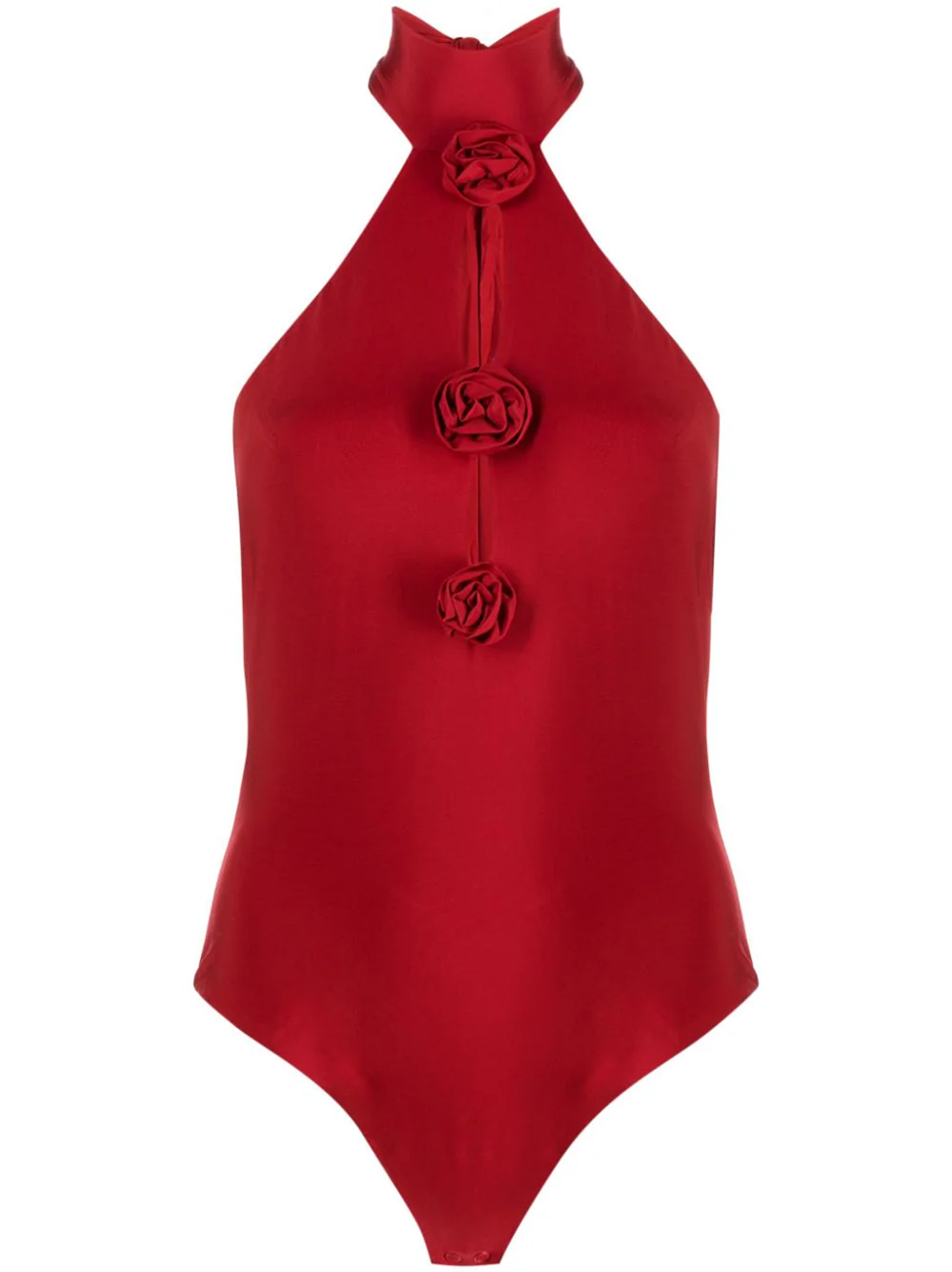 Shop Magda Butrym Bodysuit With Rose Appliqués Around The Neck In Red