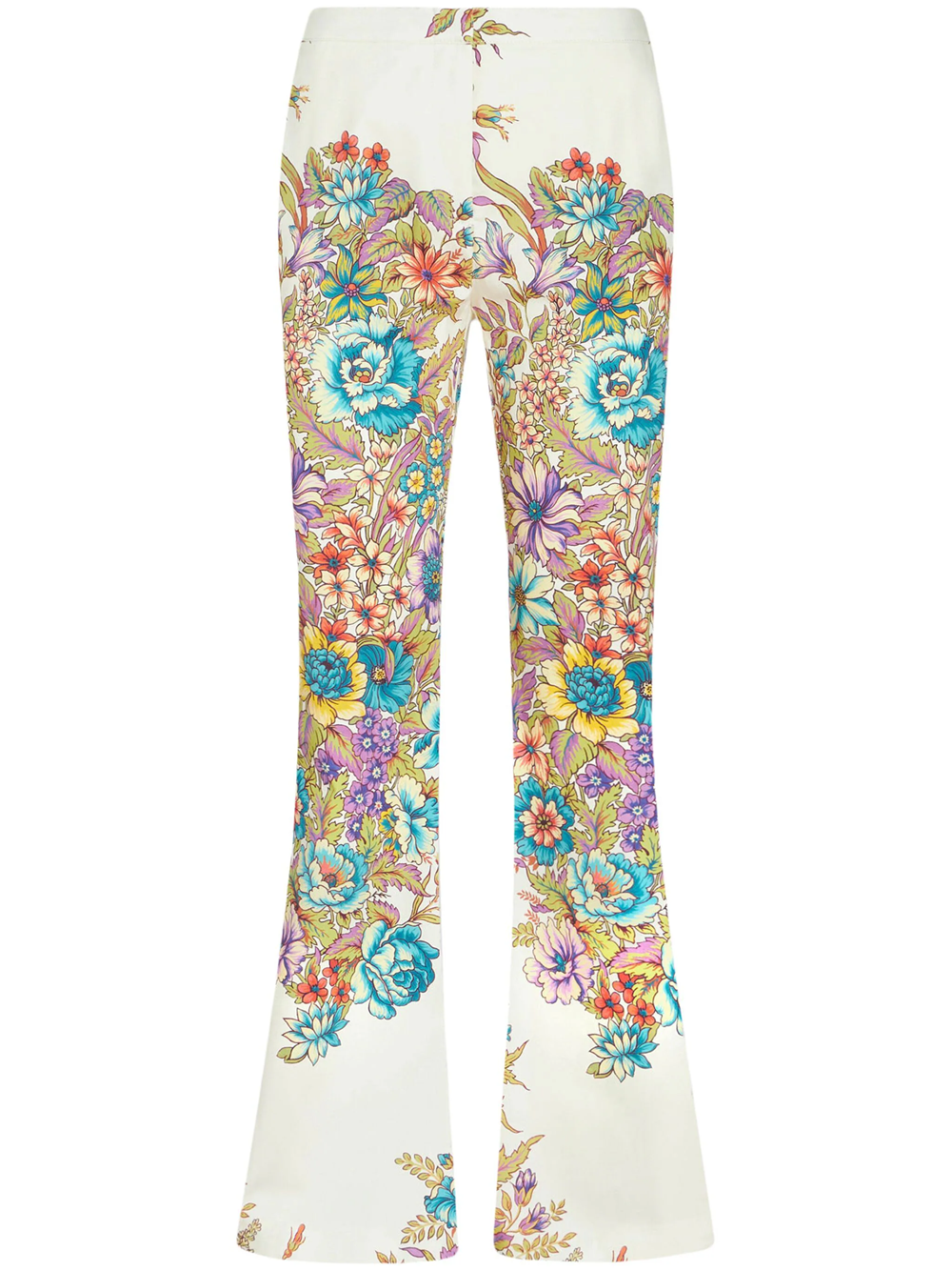 Shop Etro Flared Floral Trousers In Multicolour