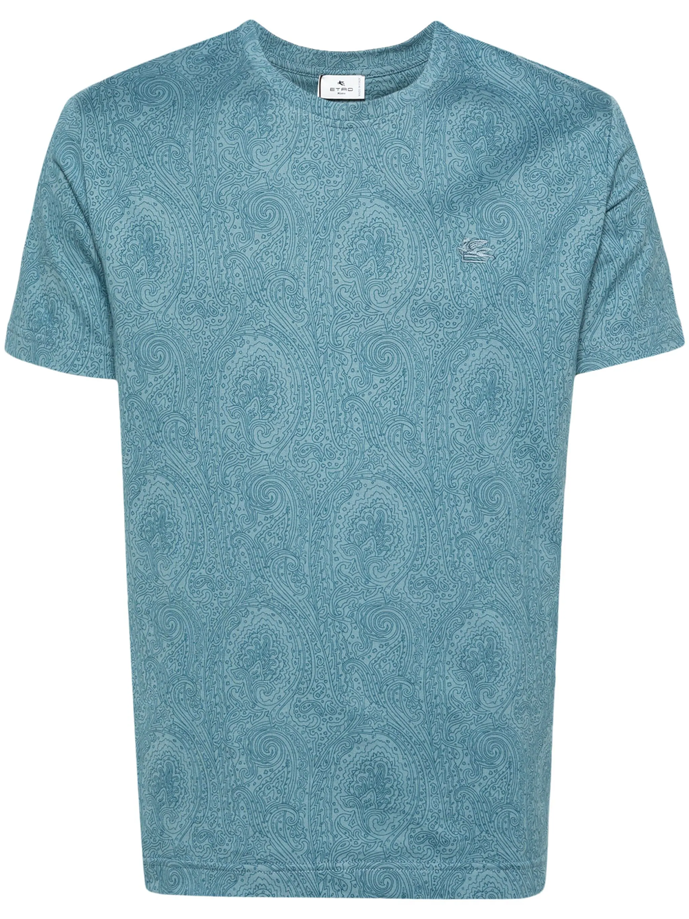Shop Etro Cotton T-shirt With Logo Embroidery In Blue