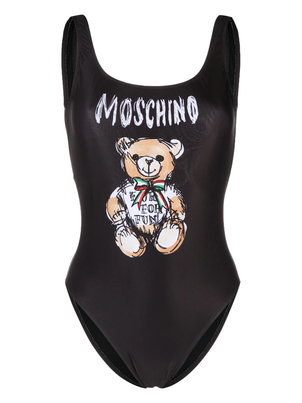 Shop Moschino Teddy Bear One-piece Swimsuit With Print In Black