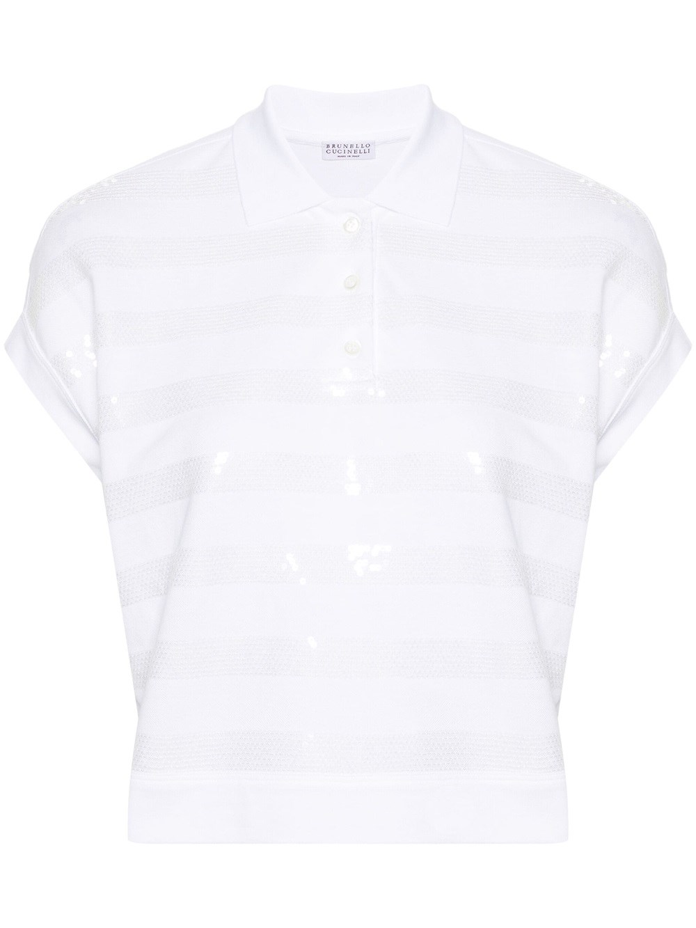 Shop Brunello Cucinelli Cotton Polo Shirt Embellished With Sequins In White