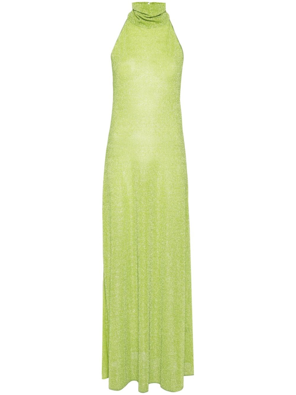 Shop Oseree Metallic Maxi Dress With Halter Neckline In Green