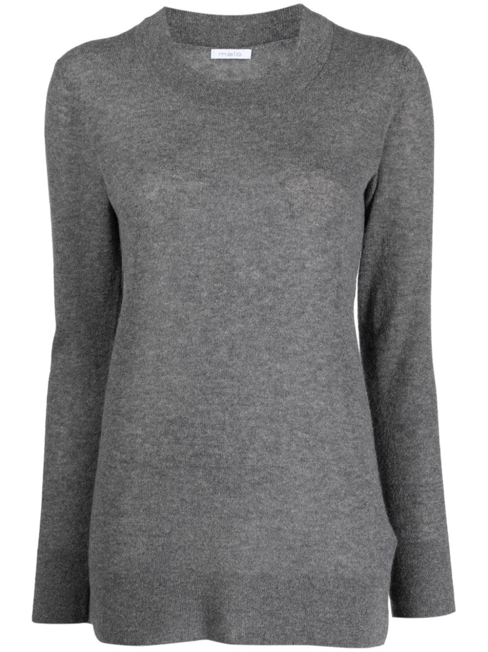 Shop Malo Crew-neck Sweater With Mélange Effect In Grey