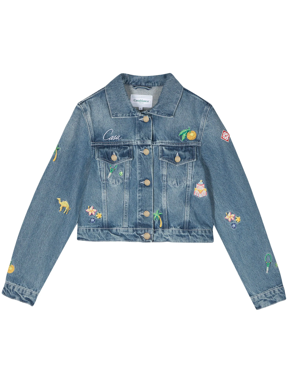 Shop Casablanca Denim Jacket With Embroidery In Blue