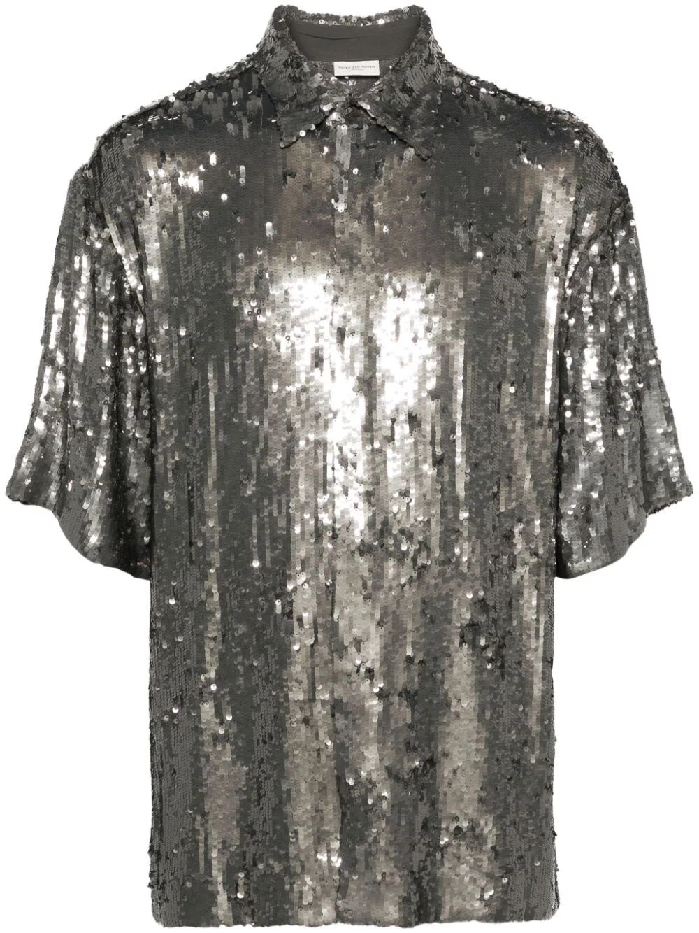 Shop Dries Van Noten Loose Short-sleeved Shirt In Viscose With All-over Decorations. In Metallic
