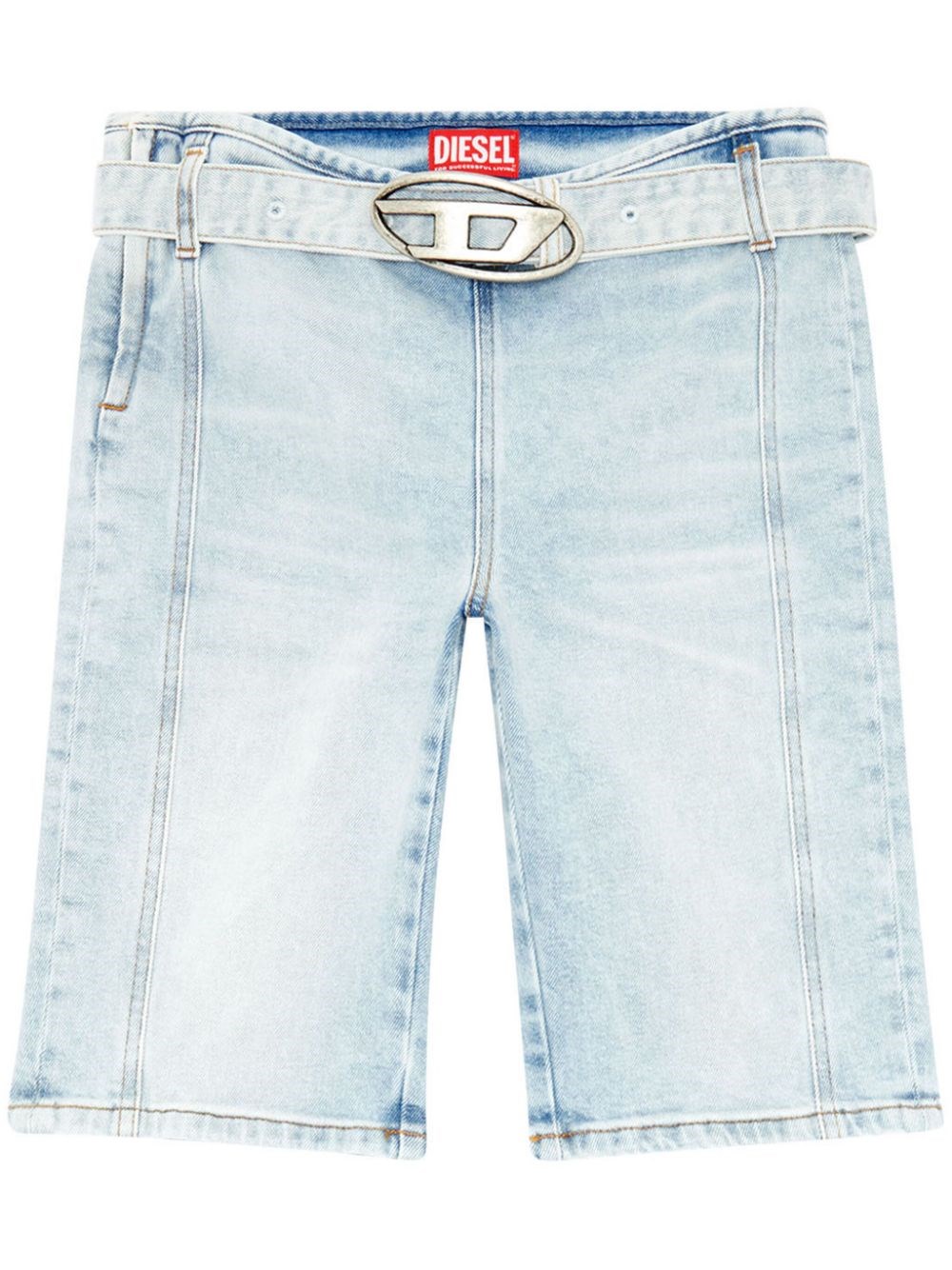 Shop Diesel De-ginny-s Cycling Shorts With Logo Buckle In Blue