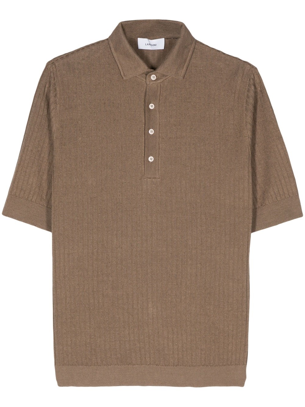 Shop Lardini Ribbed Knit Polo Shirt In Brown