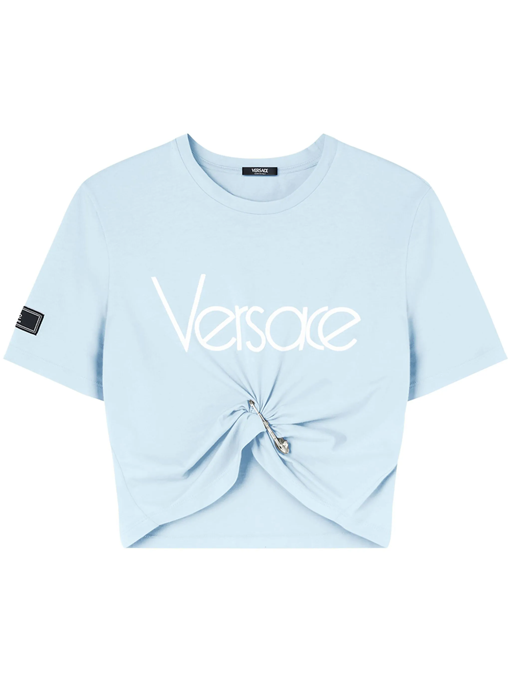 Shop Versace Cropped T-shirt With Print In Blue