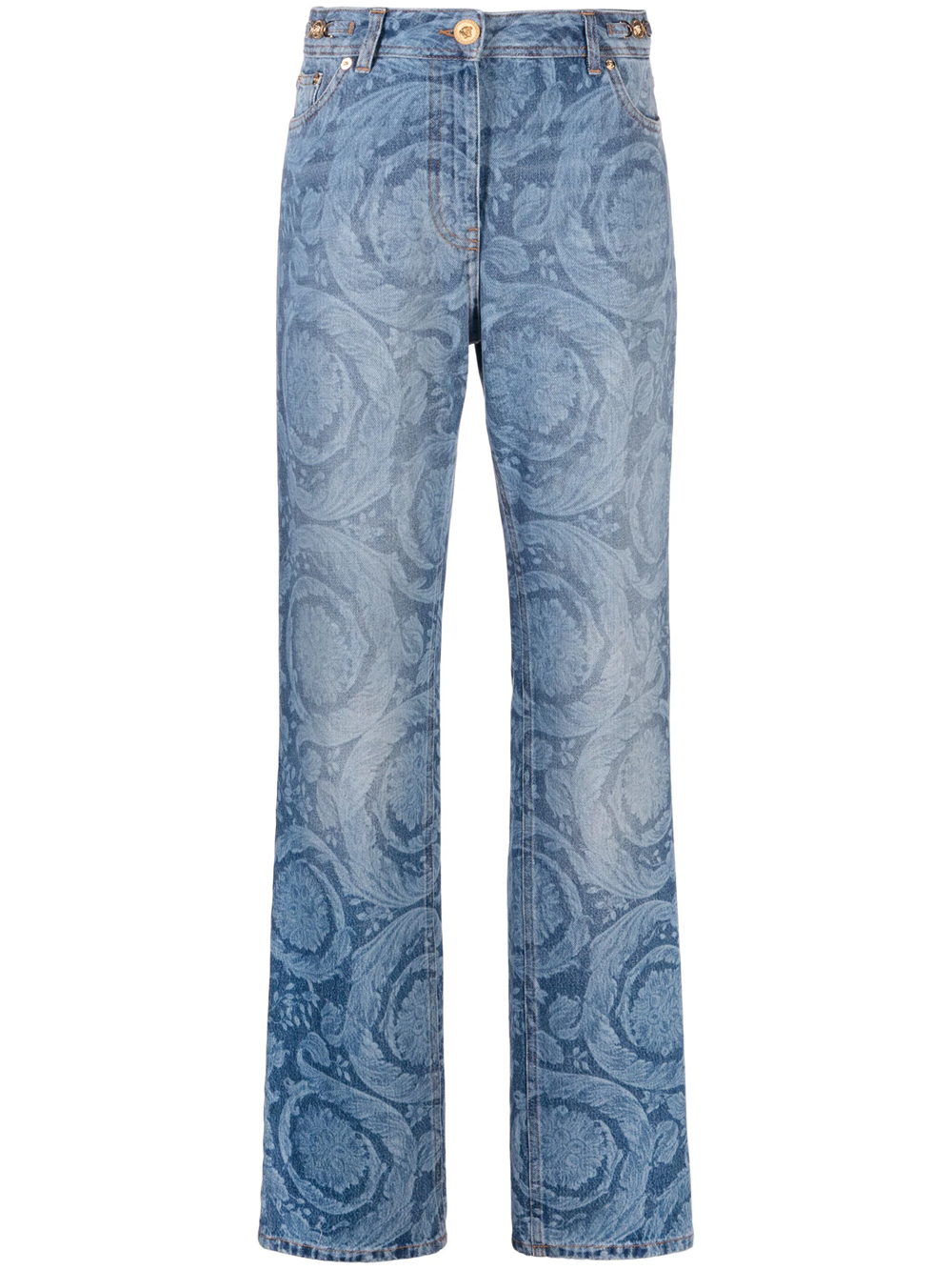 Shop Versace Straight Jeans With Barocco Print In Blue