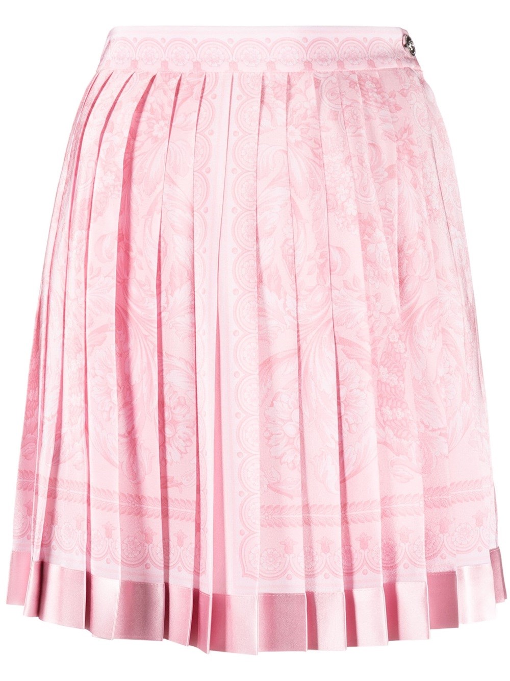 Shop Versace Barocco Pleated Miniskirt In Pink & Purple