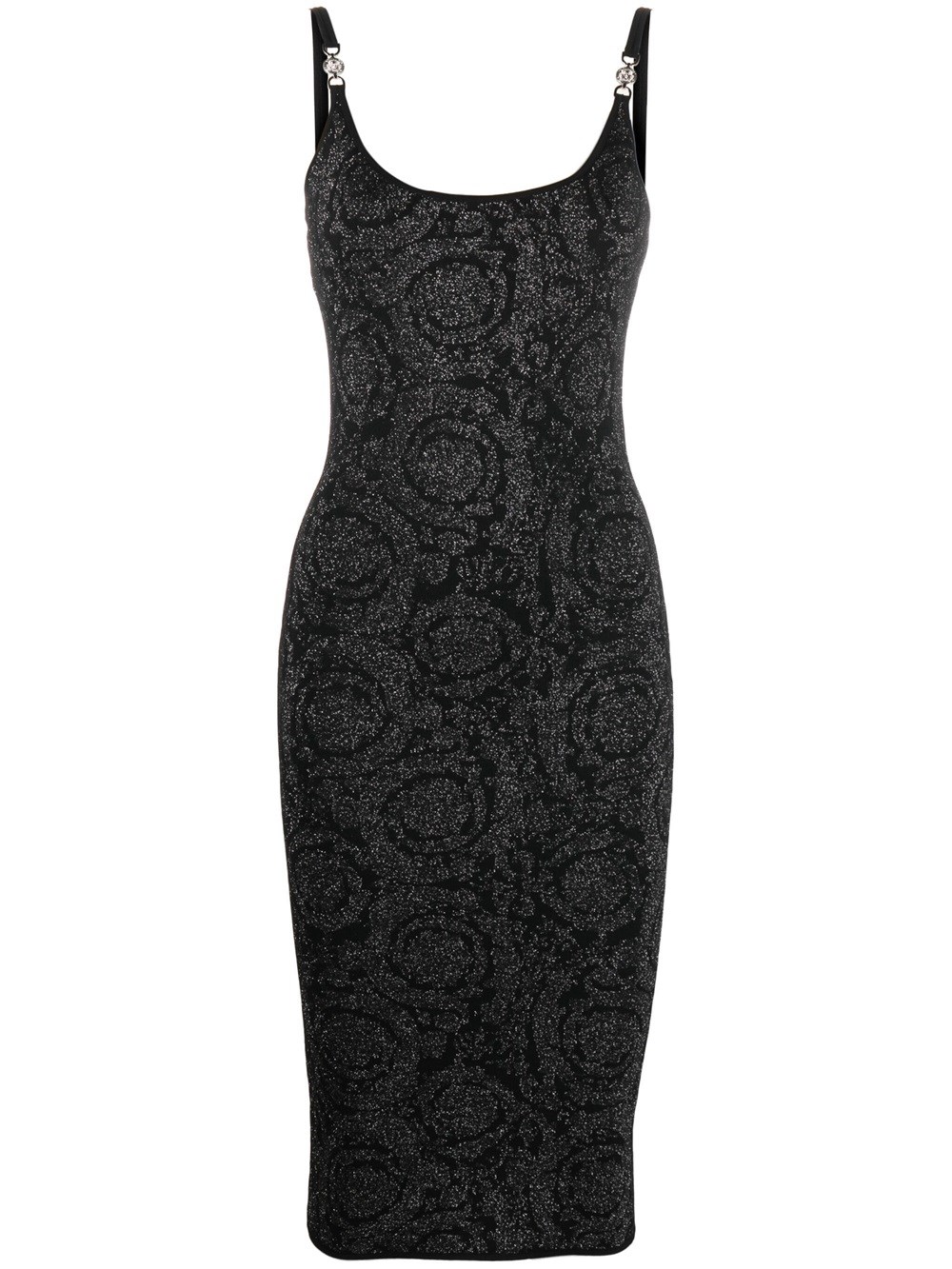 Shop Versace Baroque Dress With Print In Black