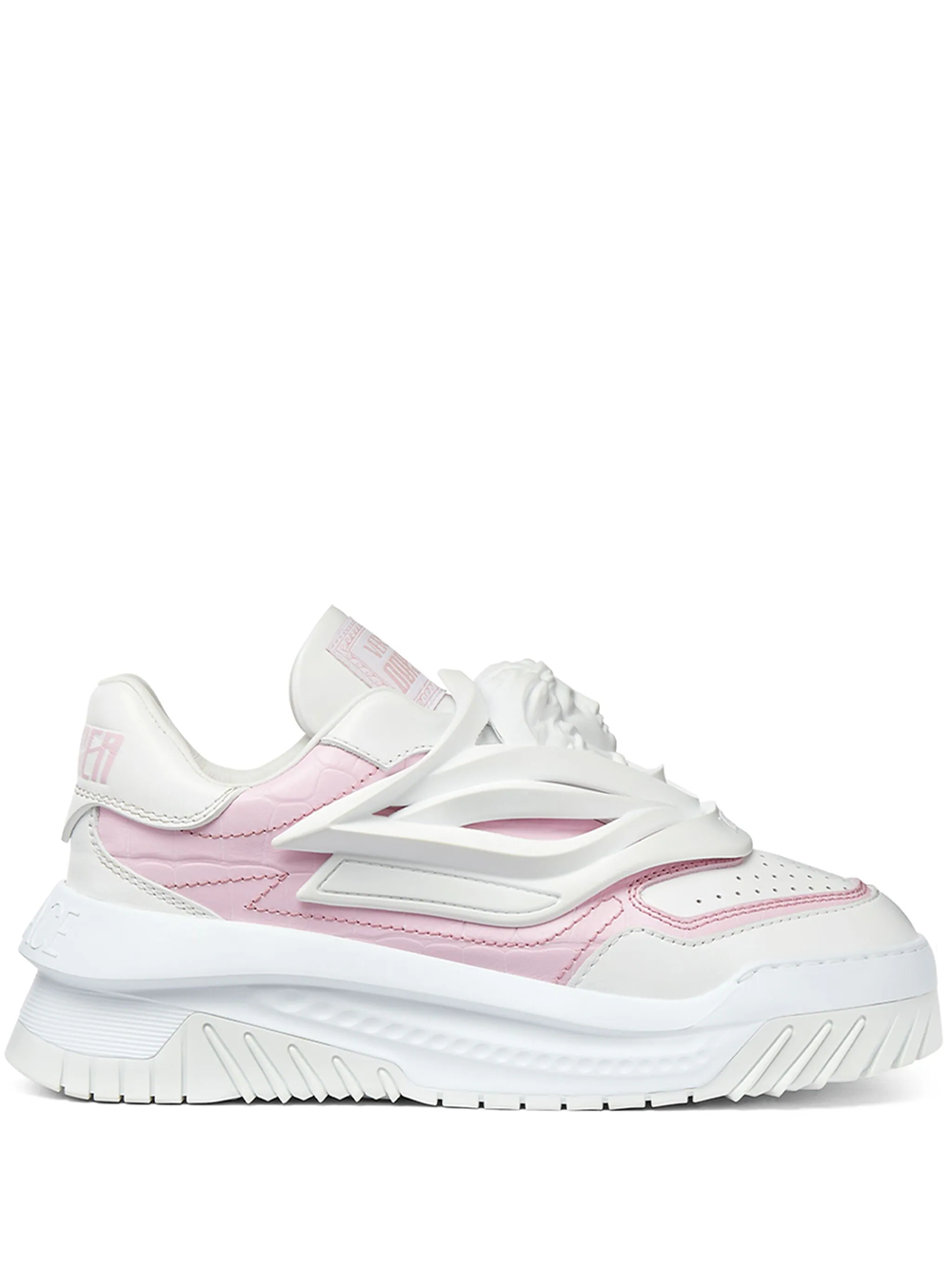 Shop Versace Odissea Sneakers With Metallic Effect In White