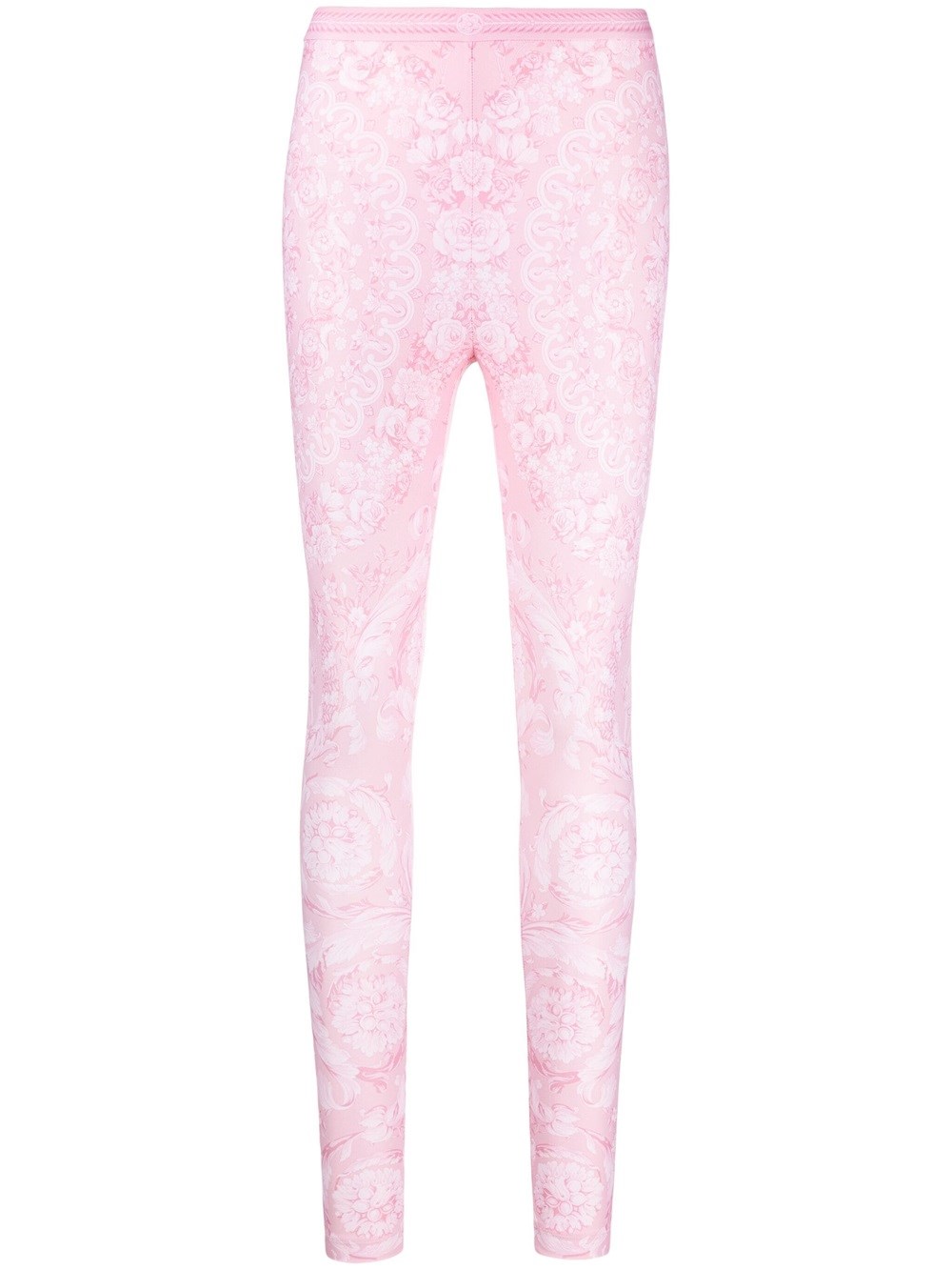 Shop Versace Leggings With Elasticated Band In Pink & Purple