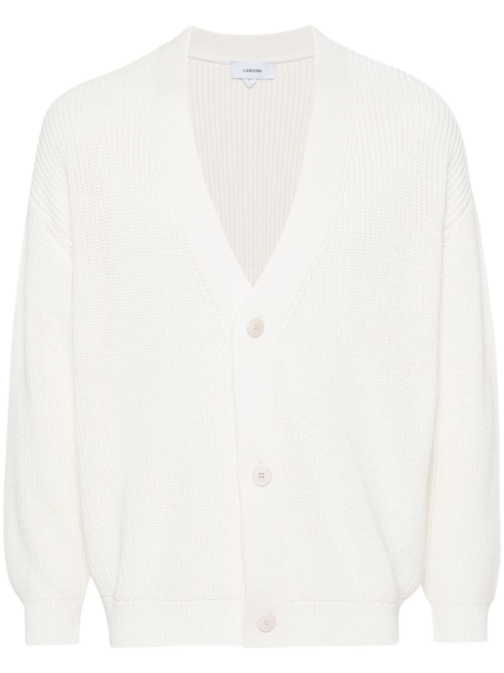 Shop Lardini V-neck Cotton Cardigan In White