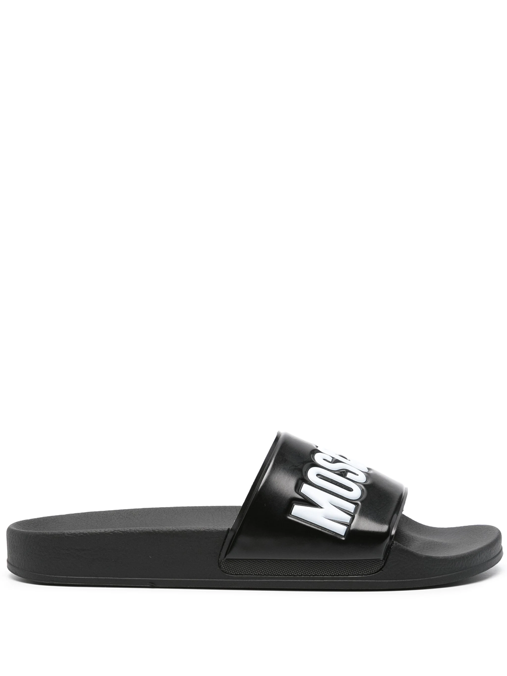 Shop Moschino Slide Sandals With Embossed Logo In Black