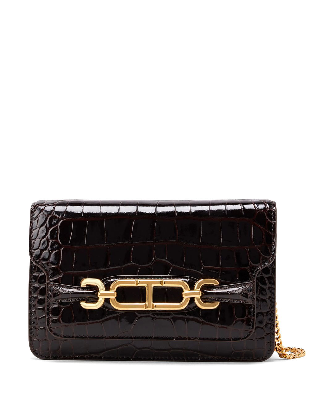 Shop Tom Ford Whitney Shoulder Bag With Crocodile Effect In Brown