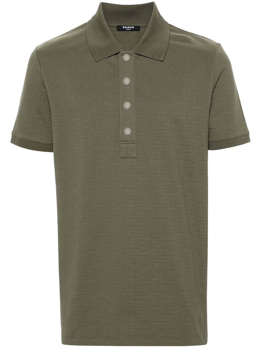 Shop Balmain Polo Shirt With Jacquard Effect In Green