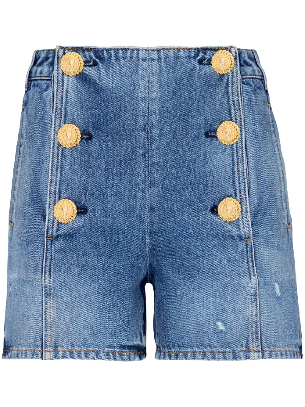 Shop Balmain High-waisted Denim Shorts In Blue