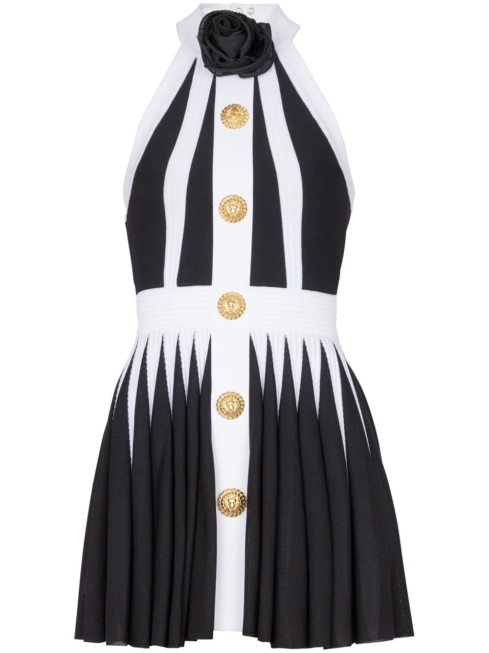 Shop Balmain Short Dress With Flower Appliqué In Black