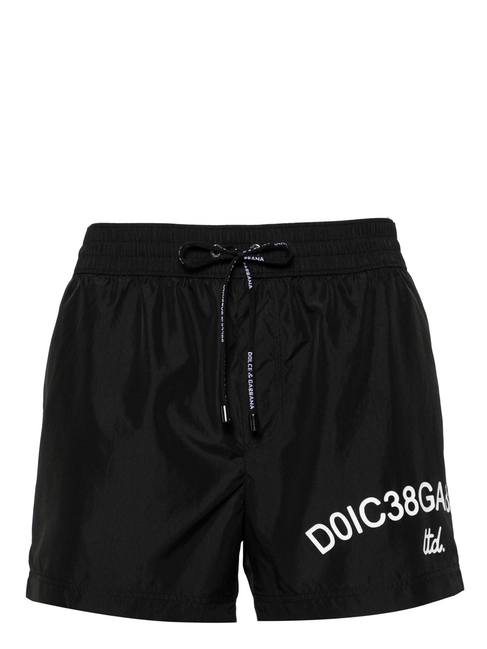Shop Dolce & Gabbana Swim Shorts With Drawstring And Logo Print In Black
