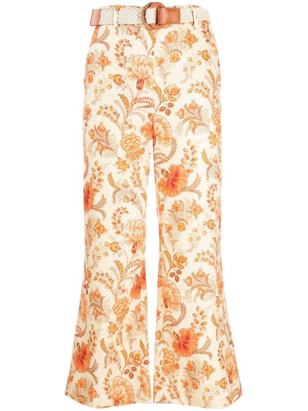 Shop Zimmermann Junie Floral Cropped Trousers In Yellow & Orange