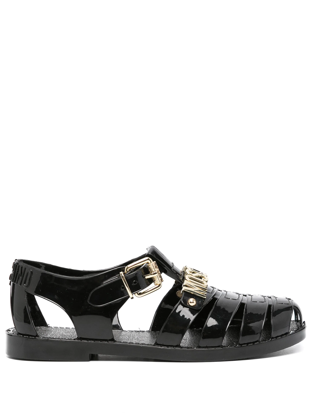 Moschino Sandals With Logo Plaque In Black
