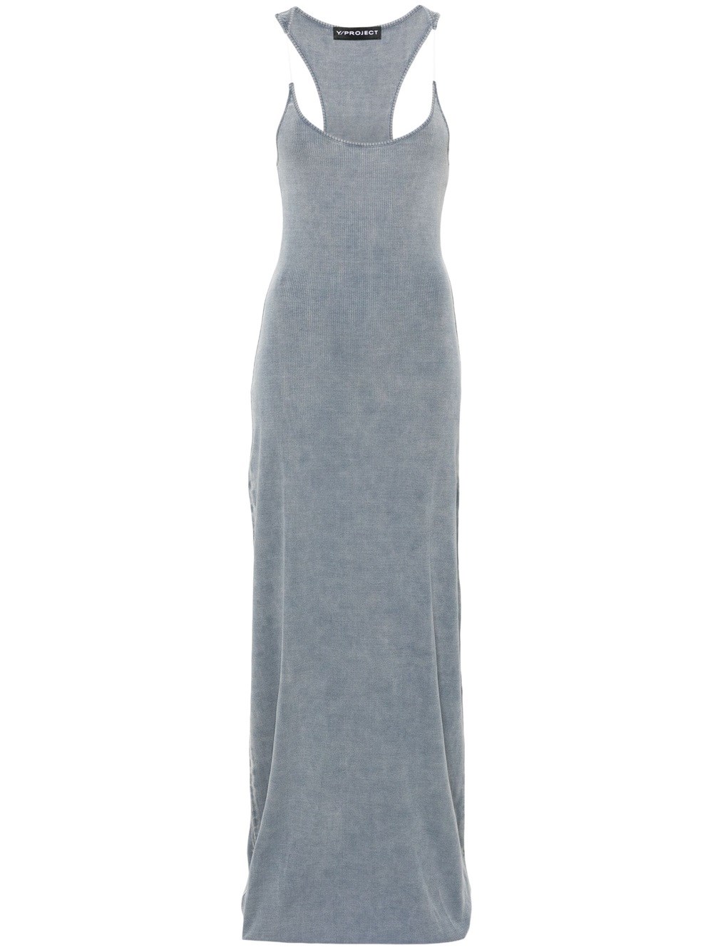 Shop Y/project Long Ribbed Invisible Strap Dress In Blue