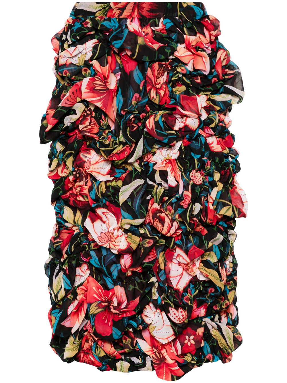 Shop Comme Des Garçons Midi Skirt With Ruffles And Floral Print In Multicolour