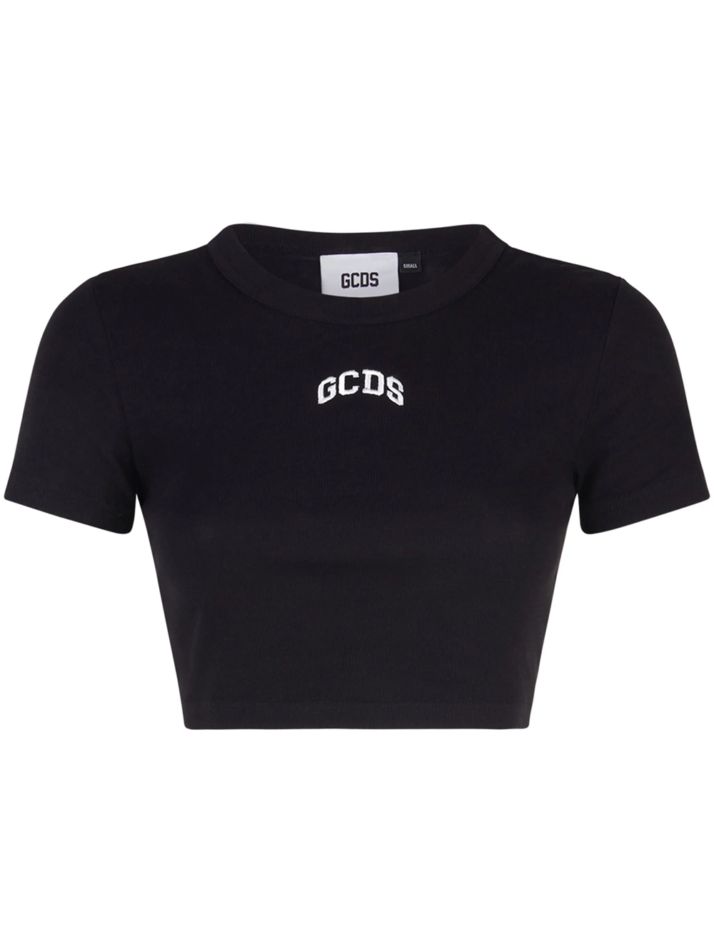 Shop Gcds Cropped T-shirt With Embroidered Logo In Black
