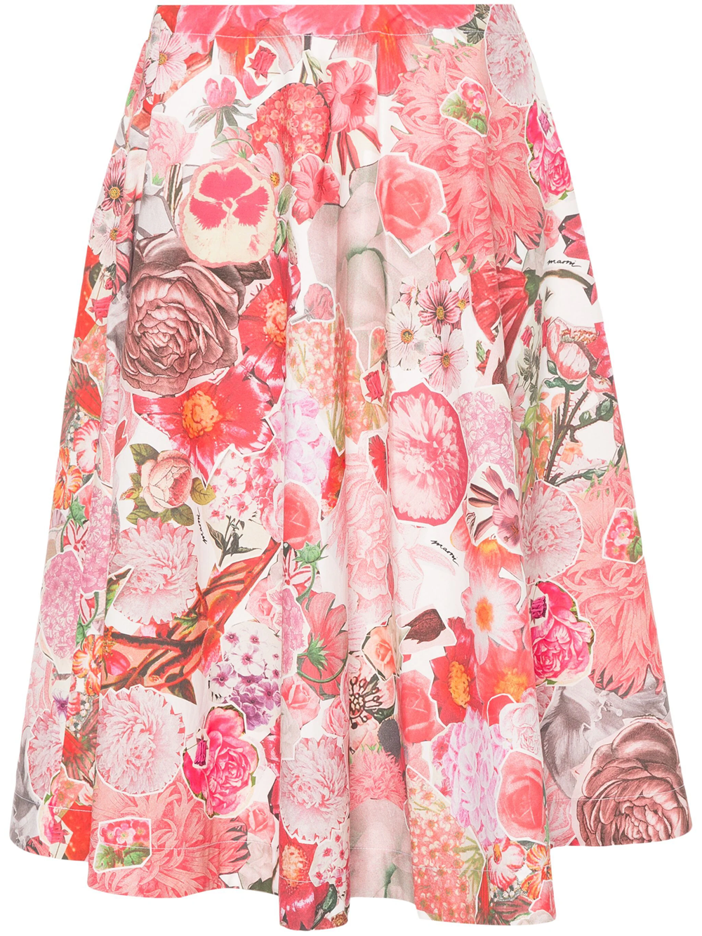 Shop Marni Midi Skirt With Floral Print In Pink & Purple