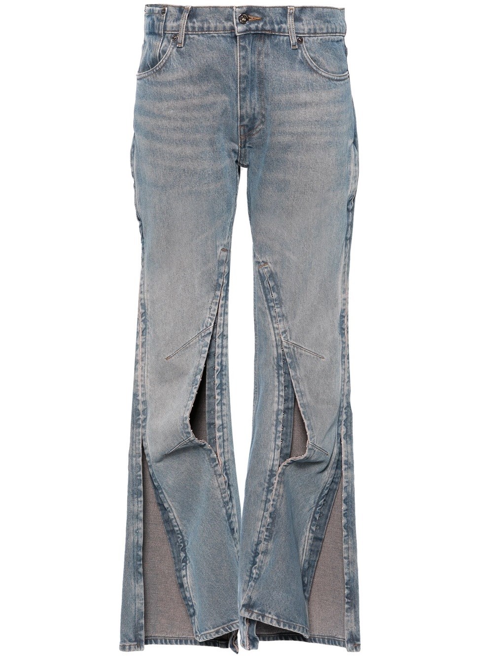 Shop Y/project Hook And Eye Low-waisted Flared Jeans In Pink & Purple