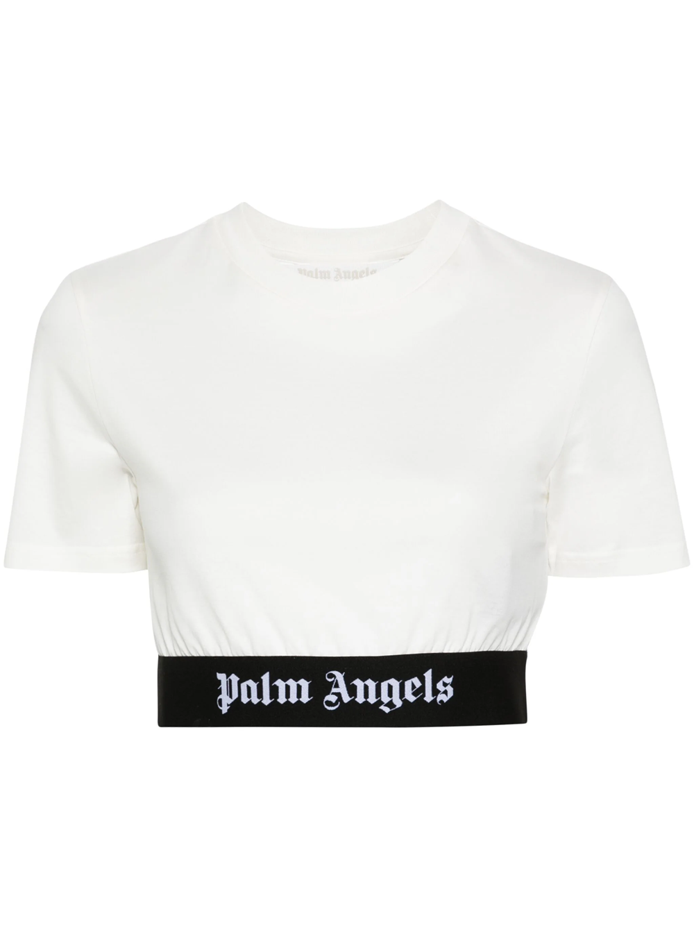 Palm Angels Cropped T-shirt With Logo Band In White