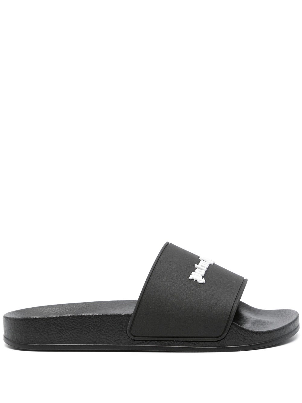 Shop Palm Angels Slide Sandals With Embossed Logo In Black