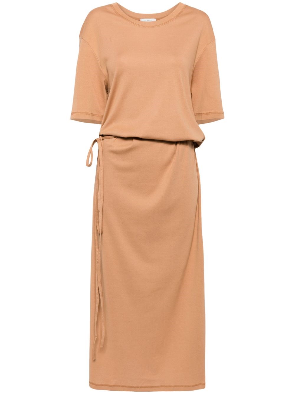 Shop Lemaire Long T-shirt Dress With Belt In Brown