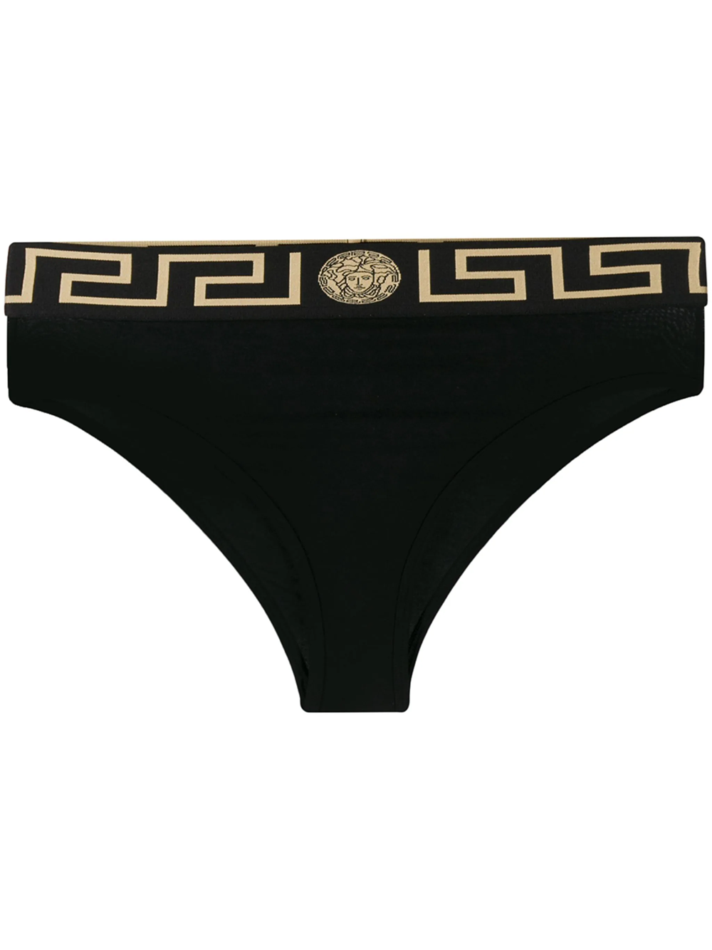 Shop Versace High-waisted Briefs With Greca Finishing In Black