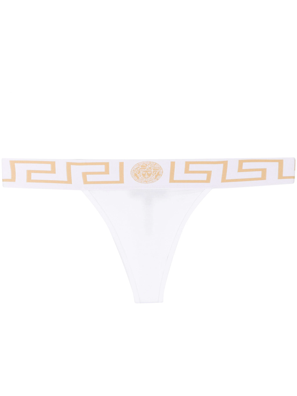 Shop Versace Greek Key Thong In White