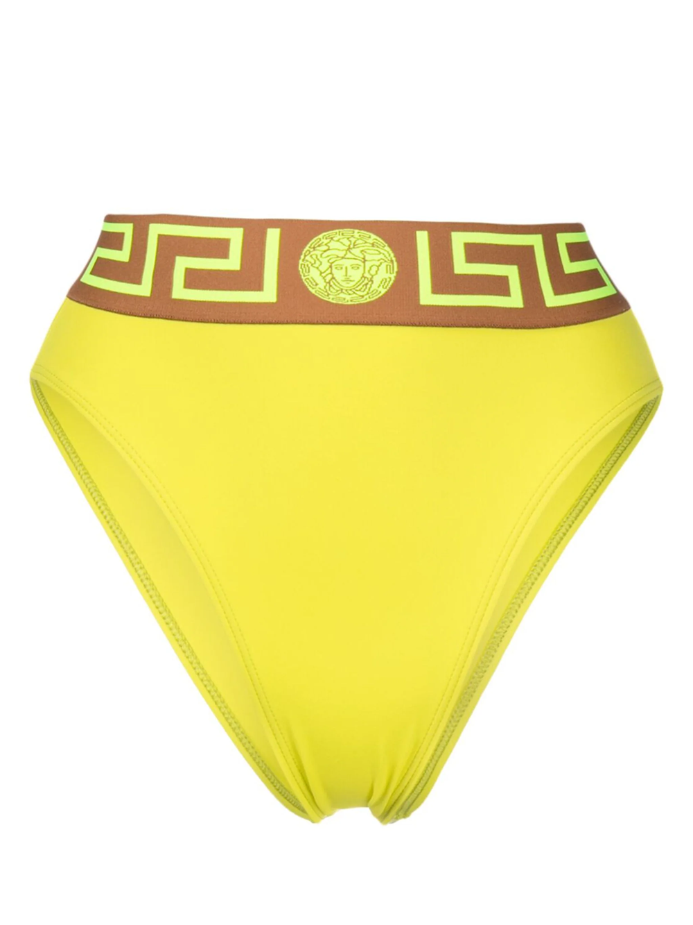 Shop Versace Bikini Bottom With Greca Detail In Yellow & Orange