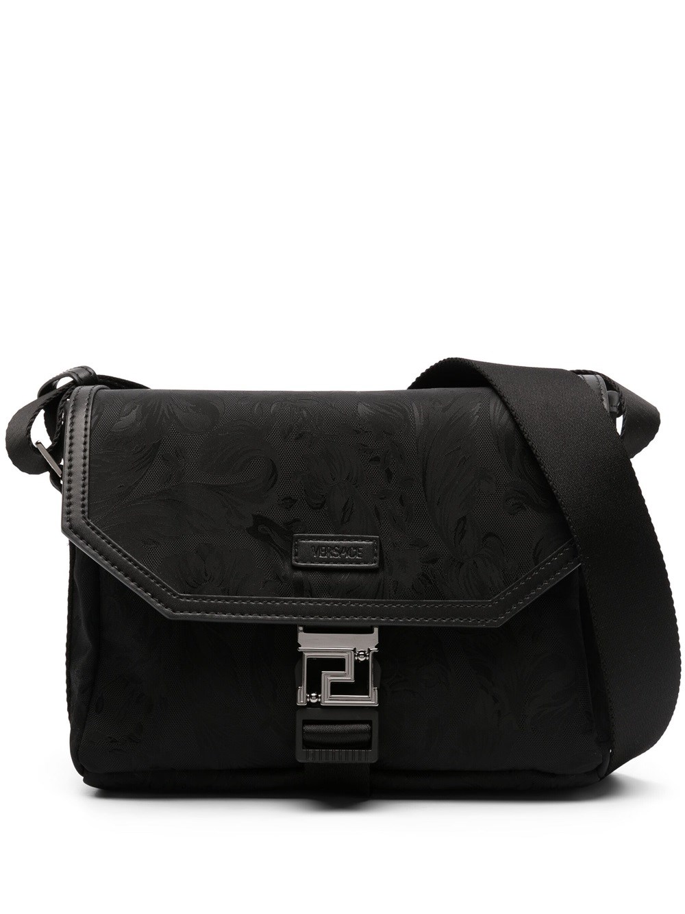 Shop Versace Neo Nylon Jacquard Messenger Bag In Black