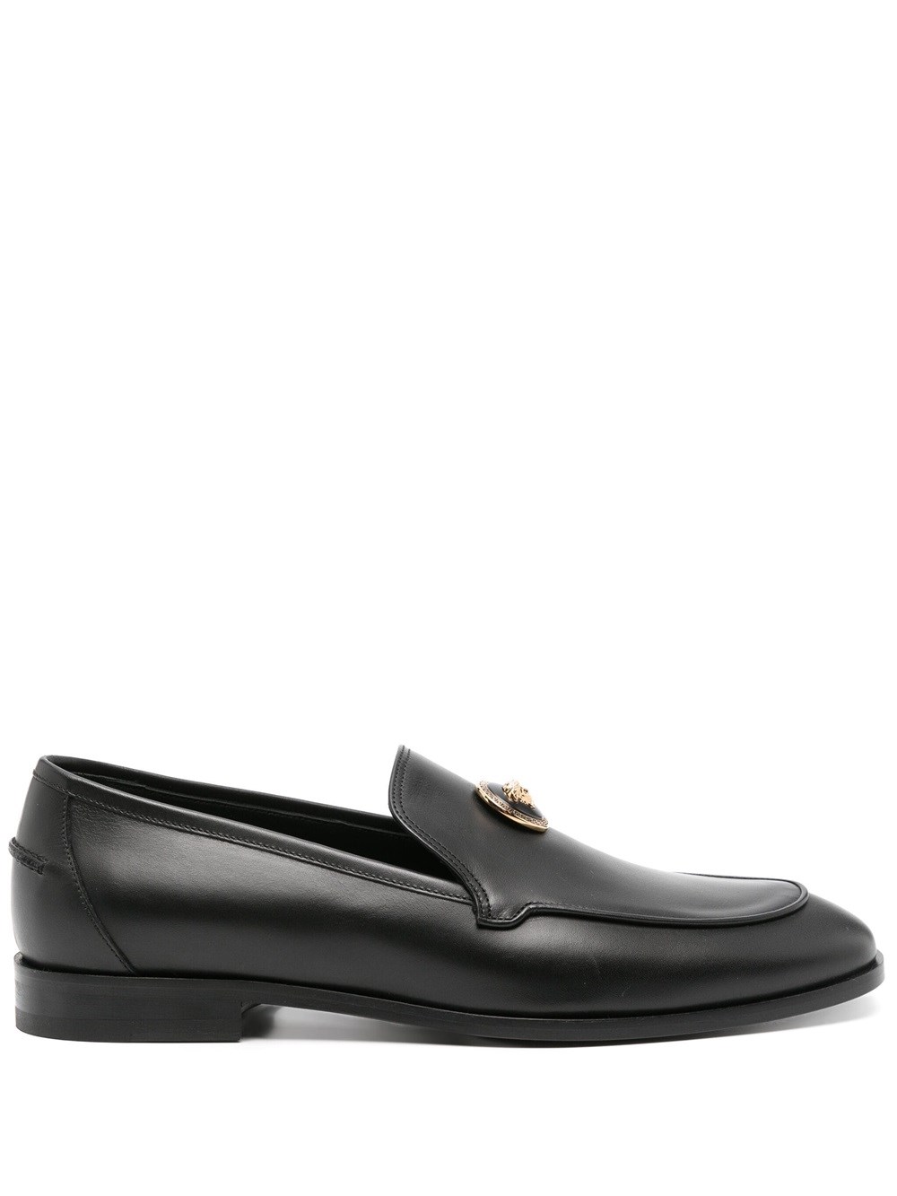 Shop Versace Loafers With Medusa Plaque In Black