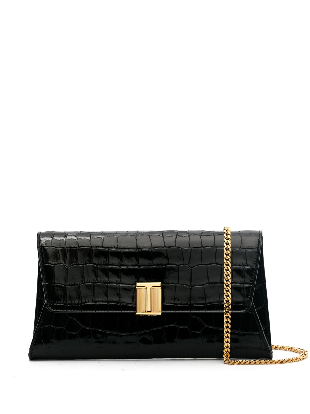 Shop Tom Ford Shoulder Bag With Crocodile Effect In Black