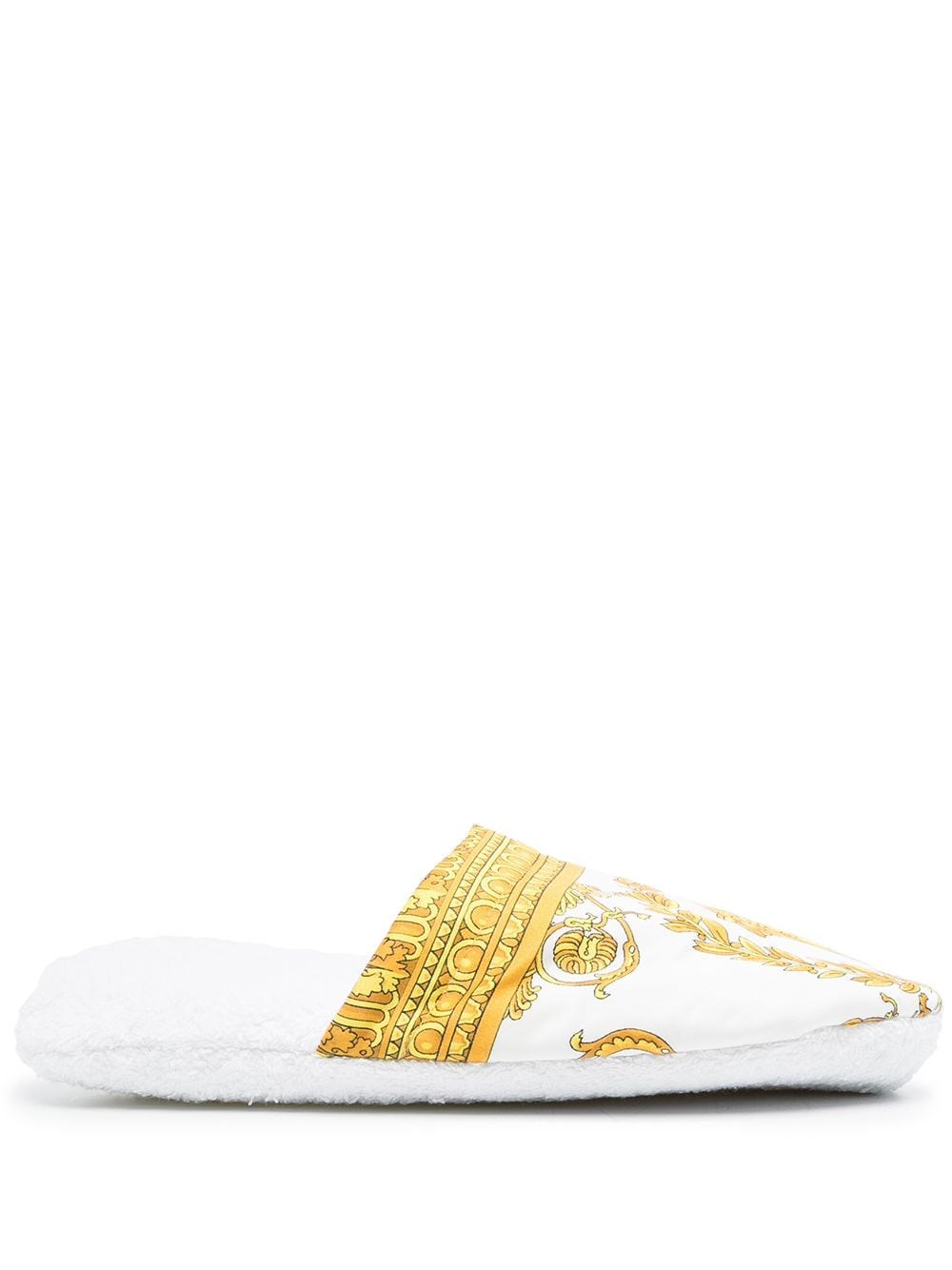 Shop Versace Medusa Printed Slippers In White