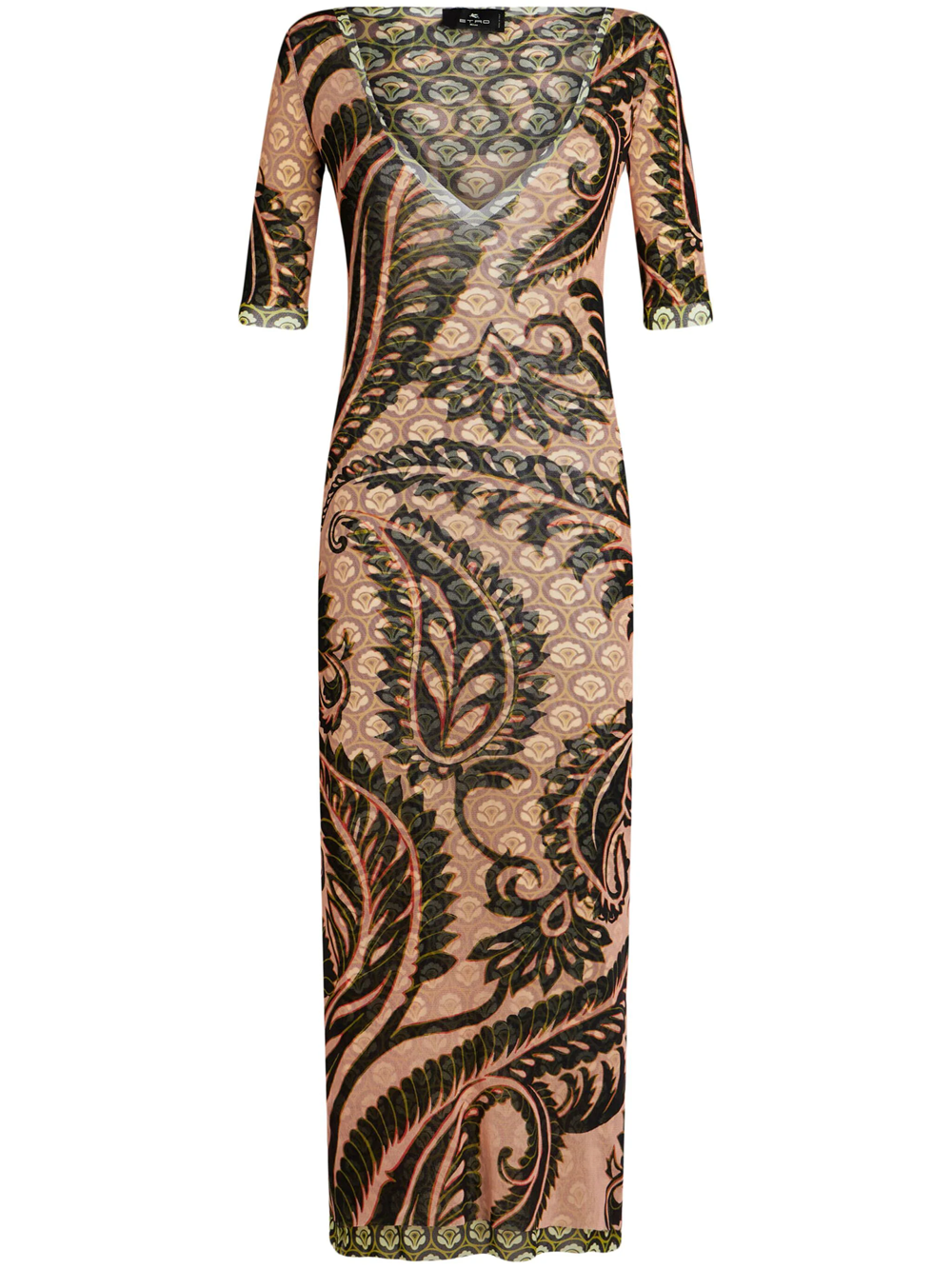 Shop Etro Long Dress With Paisley Print In Pink & Purple