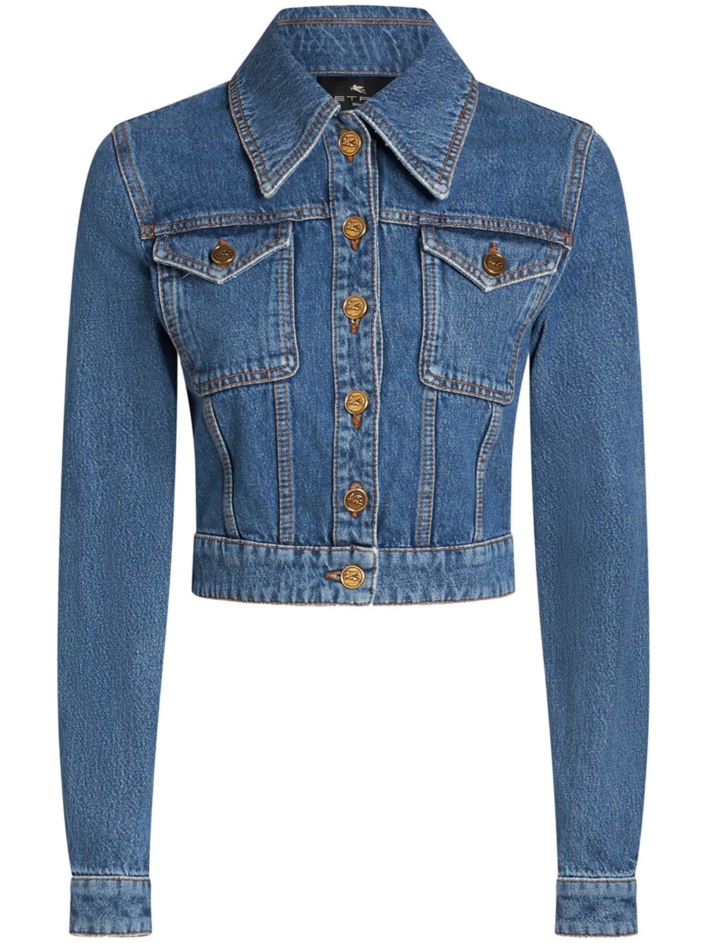 Shop Etro Pegaso Denim Jacket With Embroidery In Blue