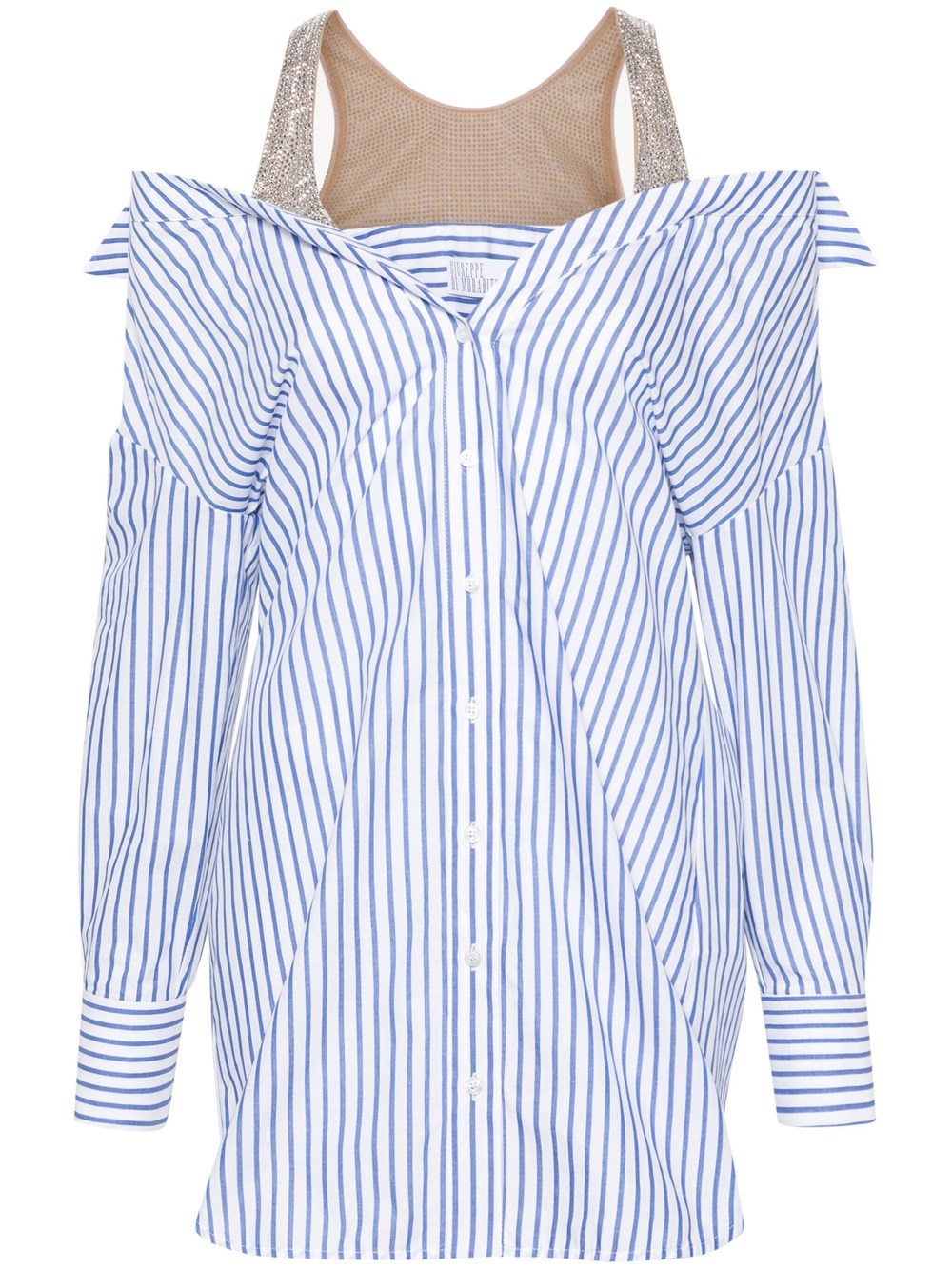 Shop Giuseppe Di Morabito Layered Striped Shirt Mini Dress In Blue